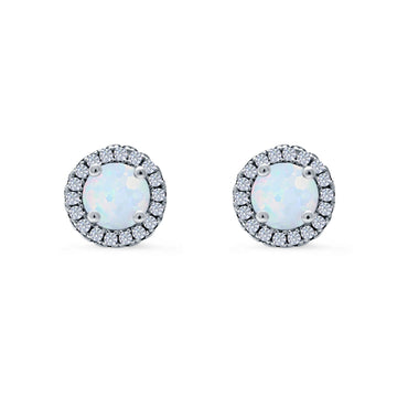 Wedding Stud Earrings Lab Created White Opal Round 925 Sterling Silver